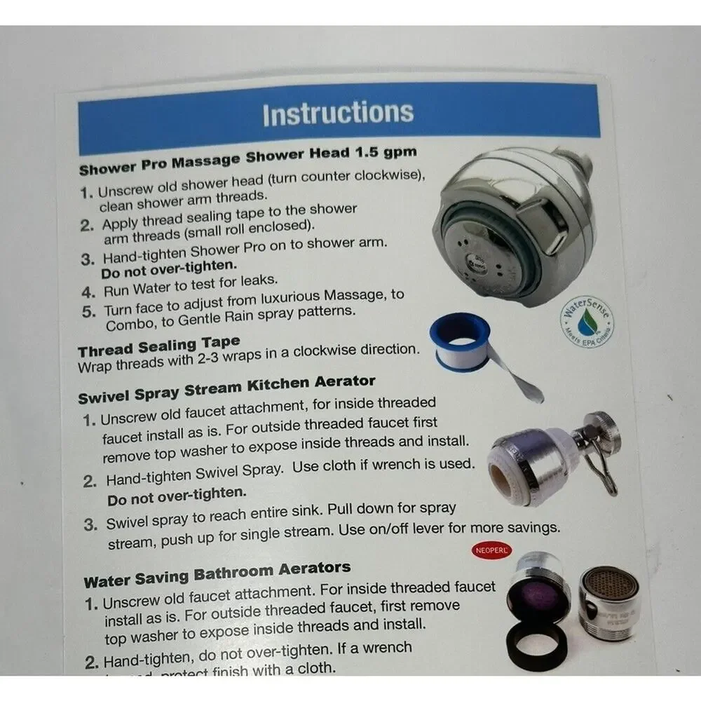 Lot 8pc Water Saving Kit - Shower‎ Heads + Swivel Spray + Bathroom Aerators Etc